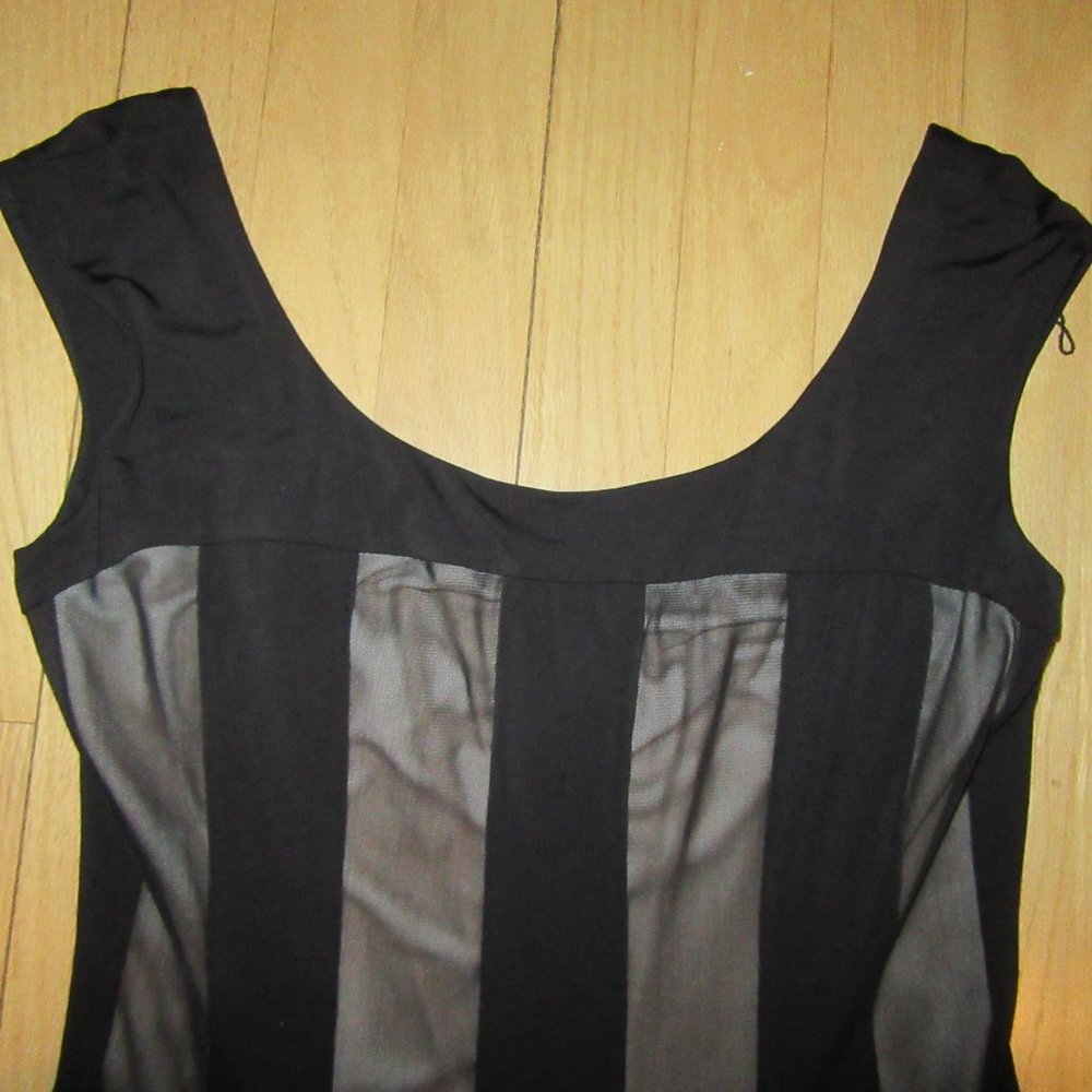 VINTAGE MAGGIE LONDON DRESS/BLACK/SLEEVELESS/STRIPED/SHEER/SIZE 10! - Picture 2 of 5